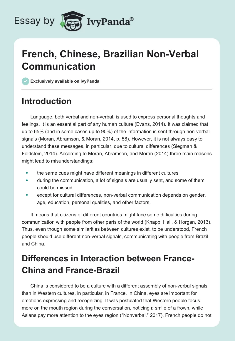 French, Chinese, Brazilian Non-Verbal Communication. Page 1