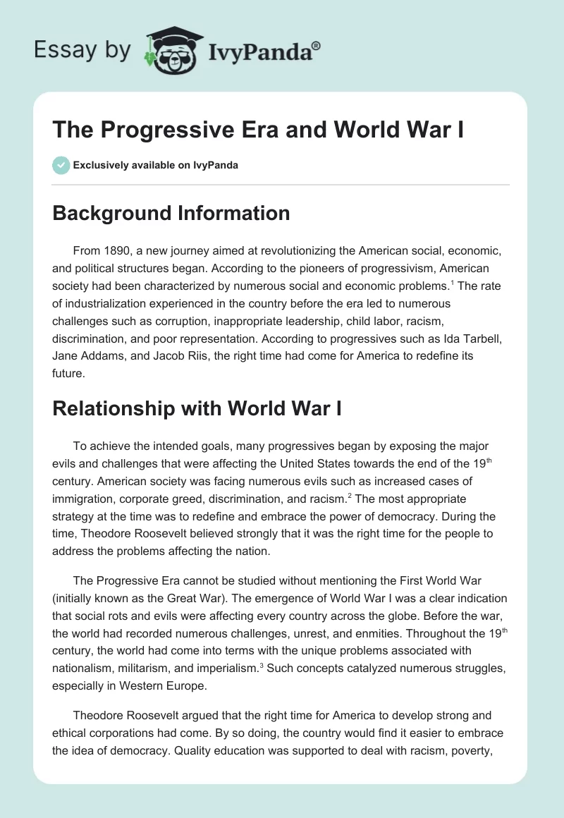 The Progressive Era and World War I. Page 1