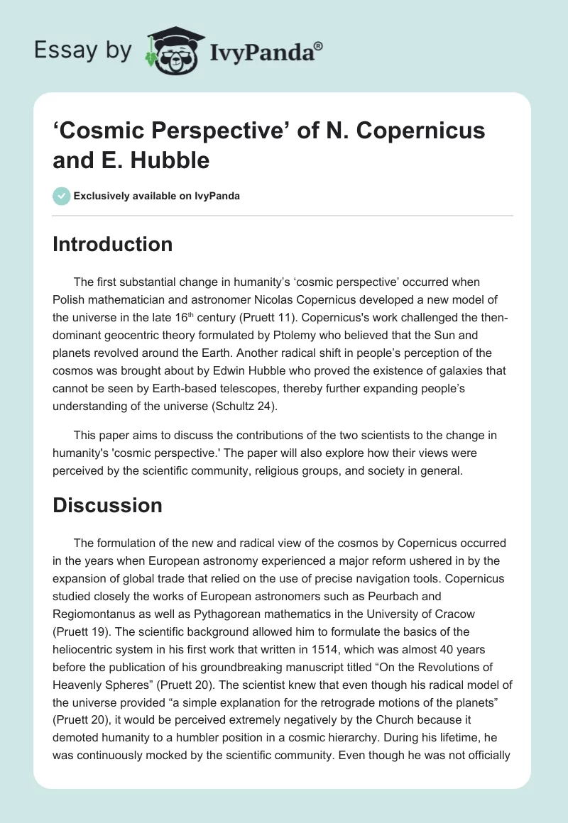 ‘Cosmic Perspective’ of N. Copernicus and E. Hubble. Page 1