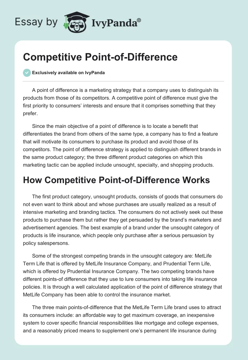 Competitive Point-of-Difference. Page 1