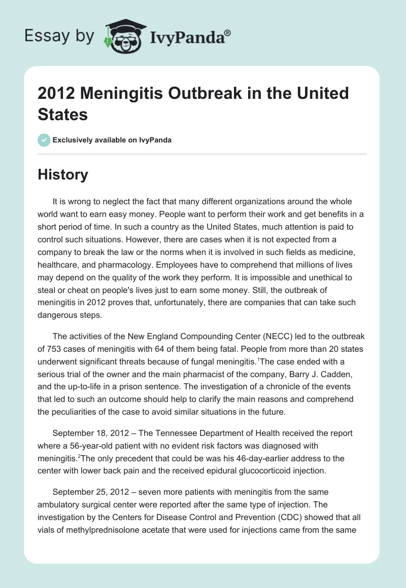 2012 Meningitis Outbreak in the United States. Page 1