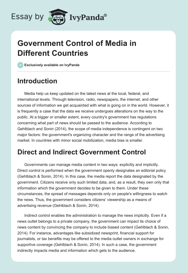 Government Control of Media in Different Countries. Page 1