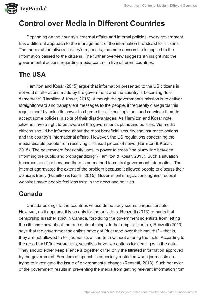 Government Control of Media in Different Countries. Page 2