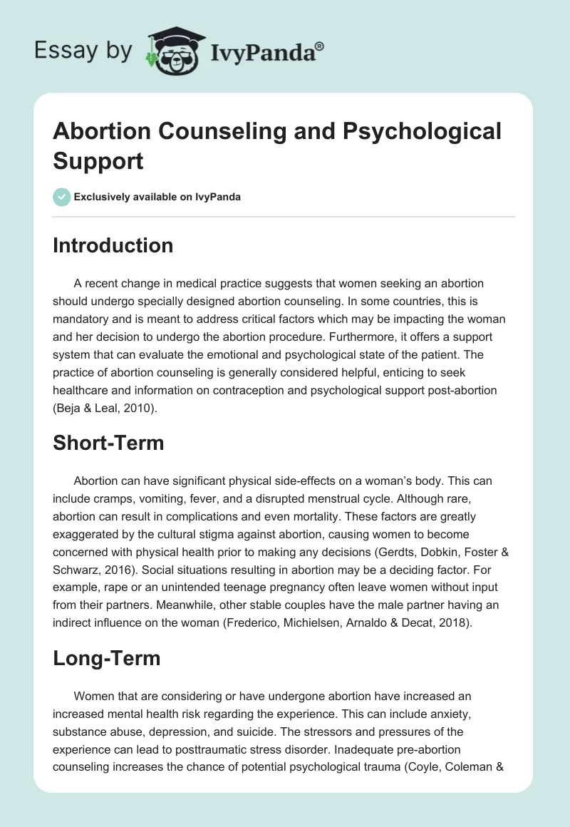 Abortion Counseling and Psychological Support. Page 1