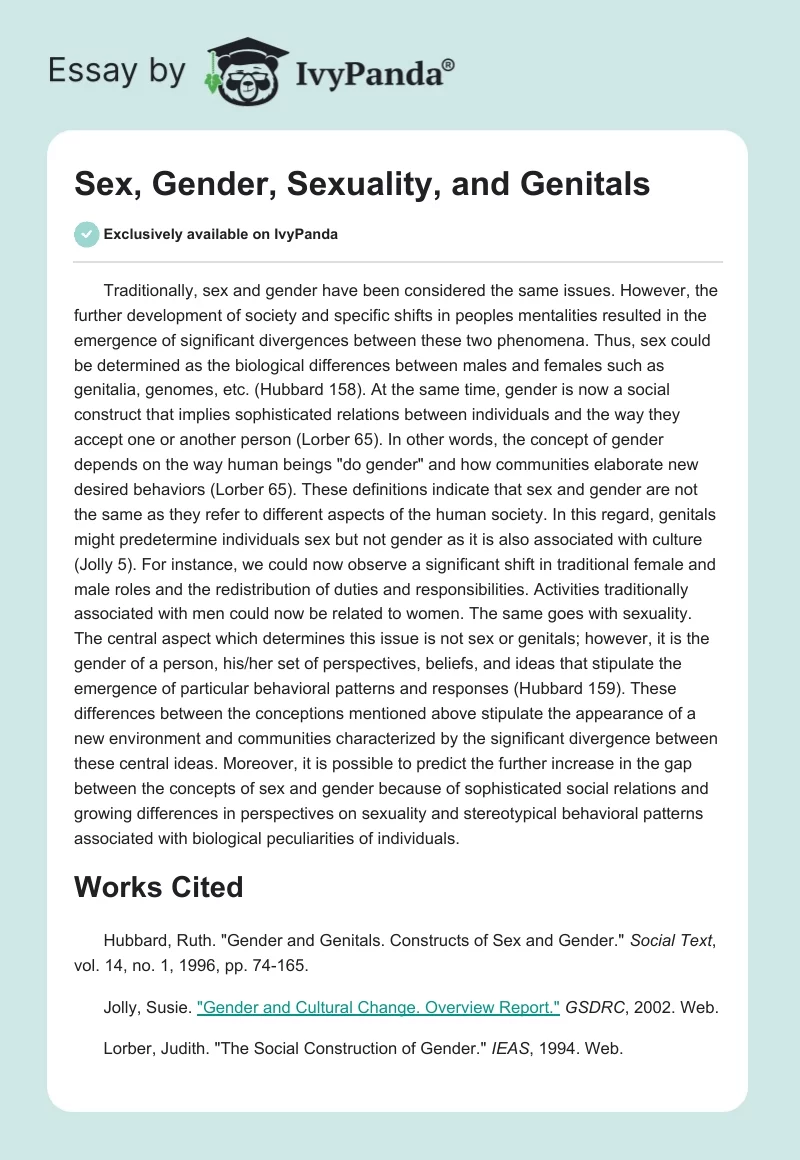 Sex, Gender, Sexuality, and Genitals. Page 1