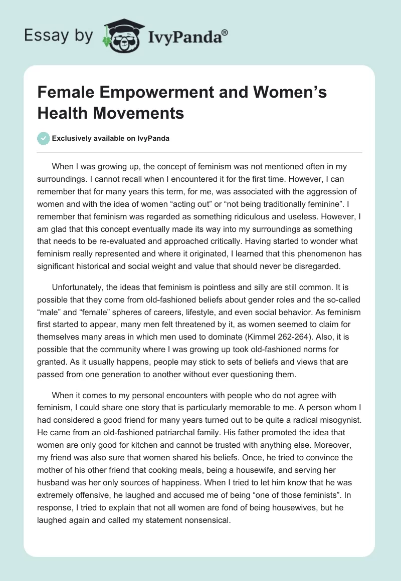 Female Empowerment and Women’s Health Movements. Page 1