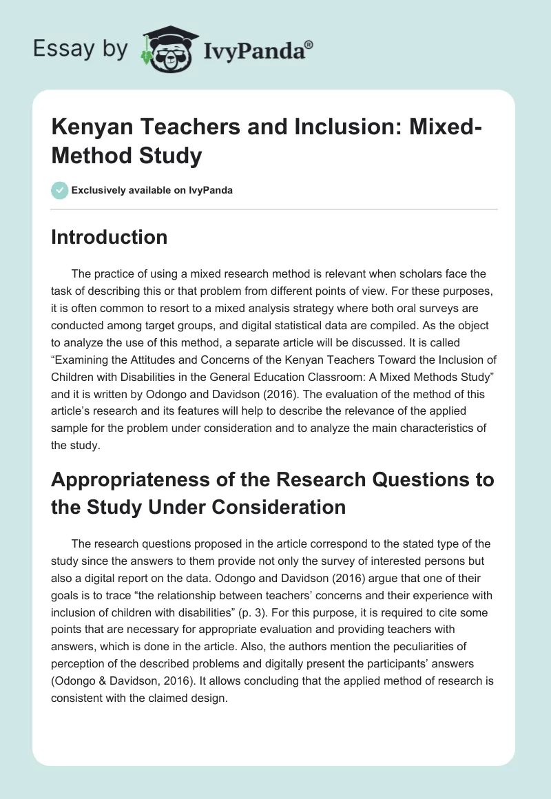 Kenyan Teachers and Inclusion: Mixed-Method Study. Page 1
