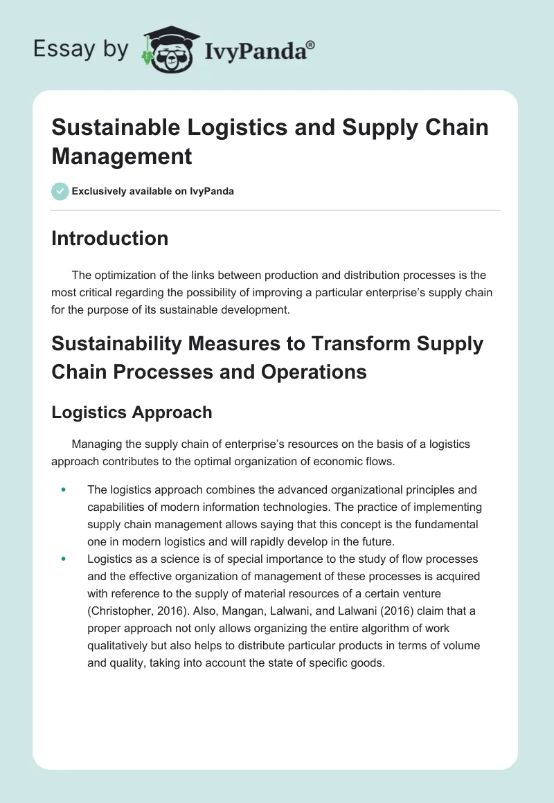 Sustainable Logistics and Supply Chain Management. Page 1
