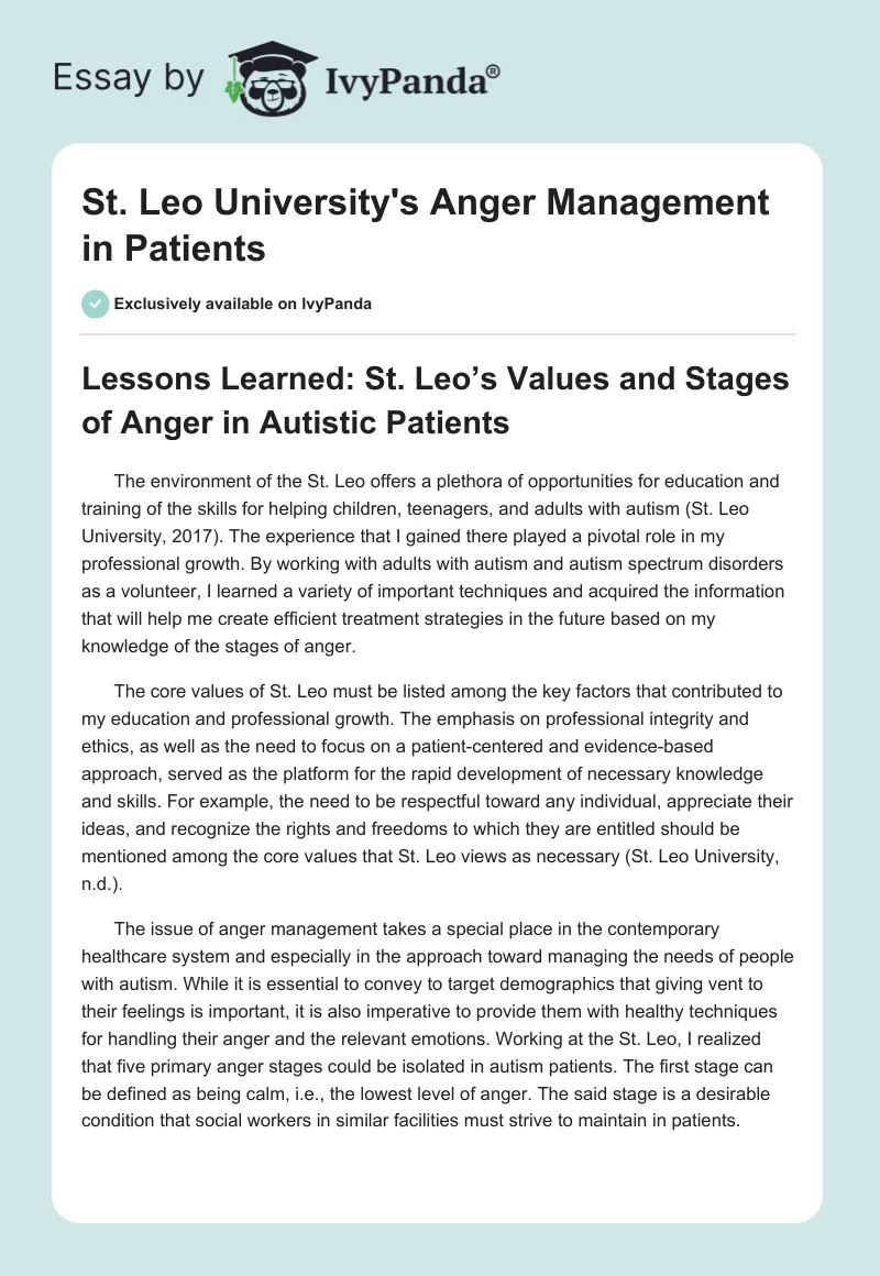 St. Leo University's Anger Management in Patients. Page 1