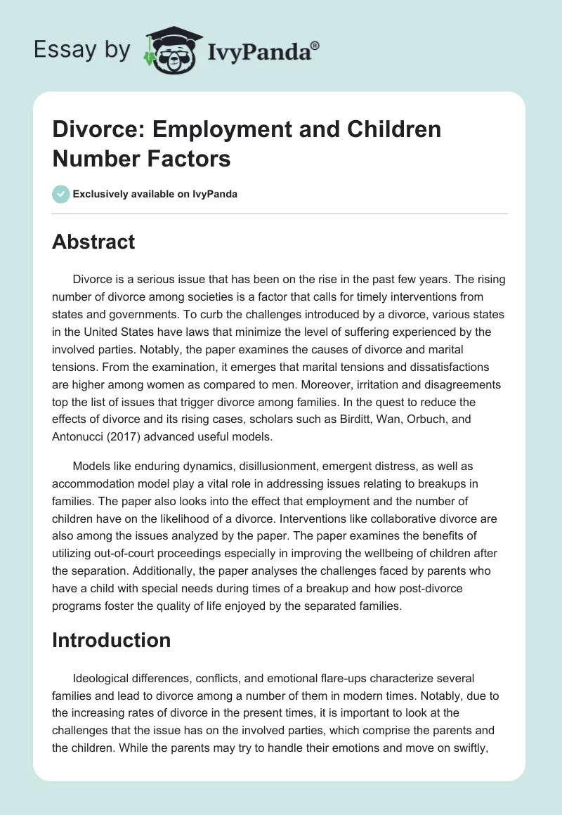 Divorce: Employment and Children Number Factors. Page 1