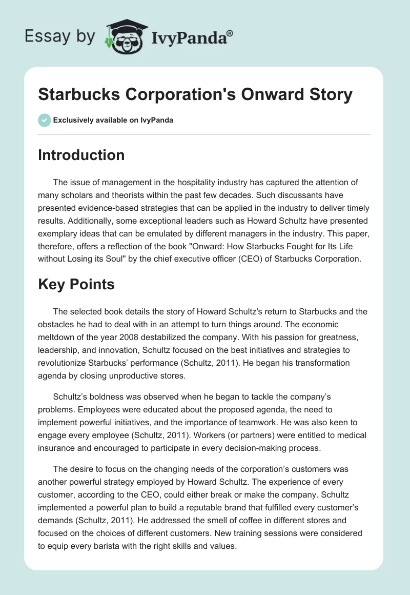 Starbucks Corporation's "Onward" Story. Page 1