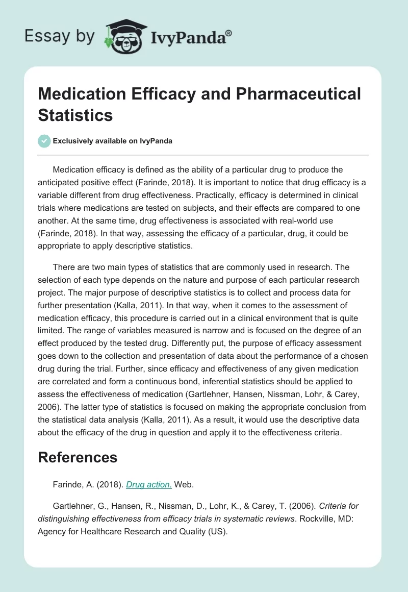 Medication Efficacy and Pharmaceutical Statistics. Page 1