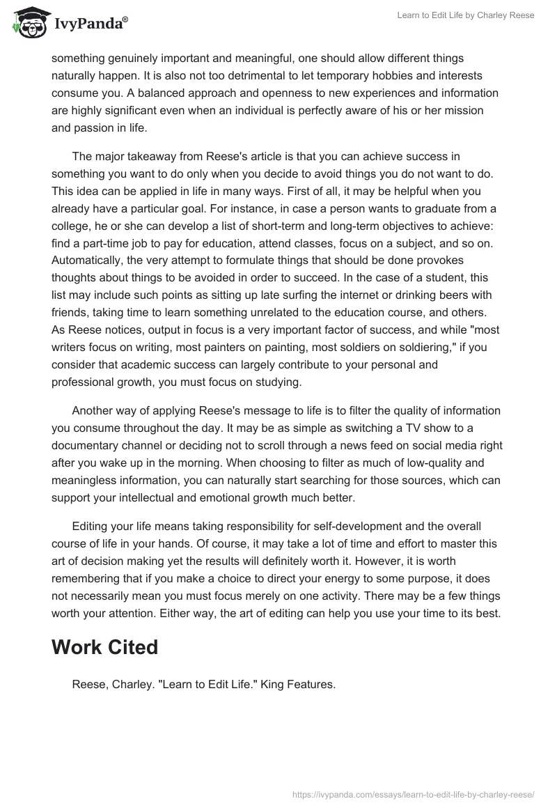 "Learn to Edit Life" by Charley Reese. Page 2