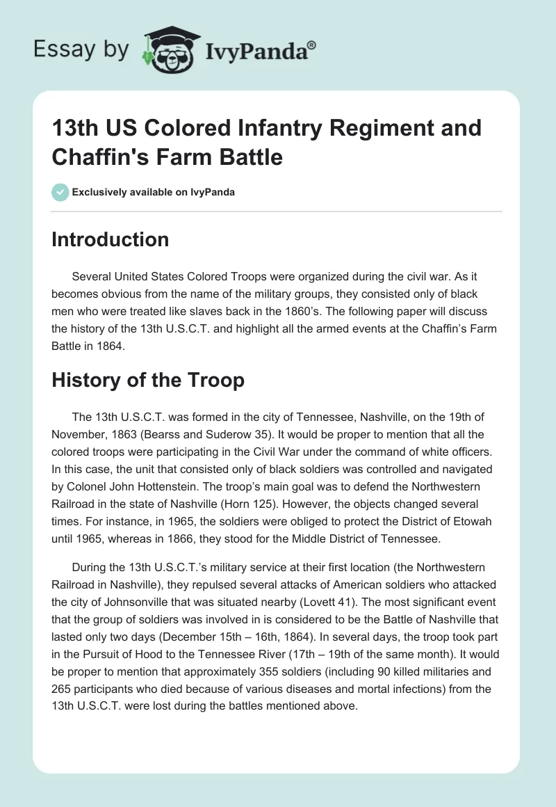 13th US Colored Infantry Regiment and Chaffin's Farm Battle. Page 1