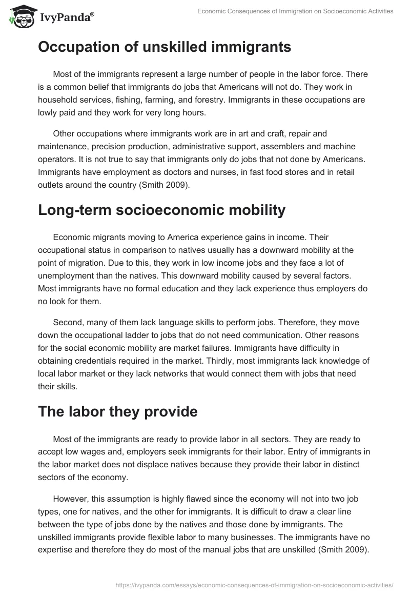 Economic Consequences of Immigration on Socioeconomic Activities. Page 2