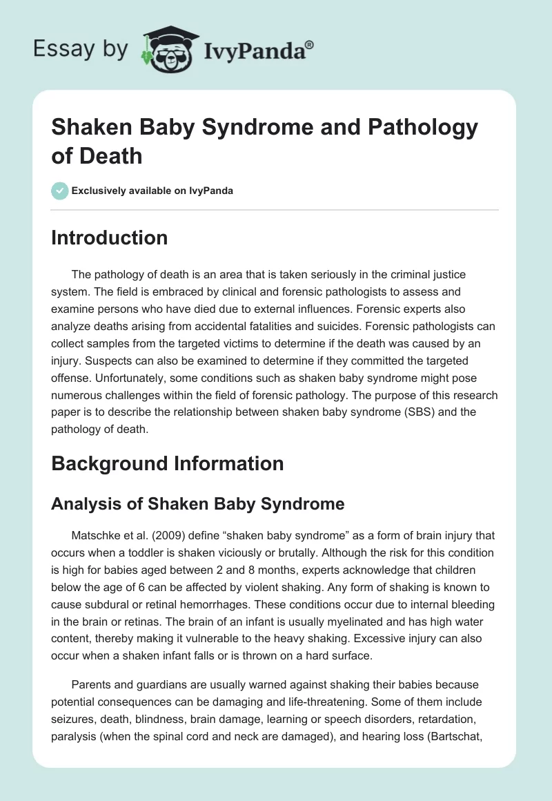 Shaken Baby Syndrome and Pathology of Death. Page 1