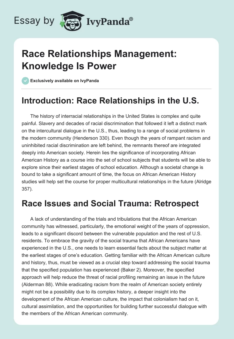 Race Relationships Management: Knowledge Is Power. Page 1