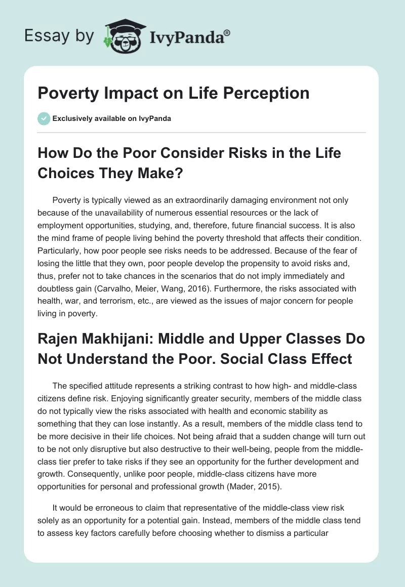 Poverty Impact on Life Perception. Page 1