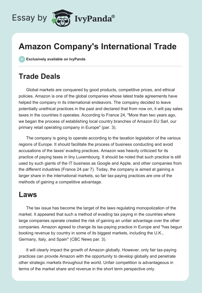 Amazon Company's International Trade. Page 1