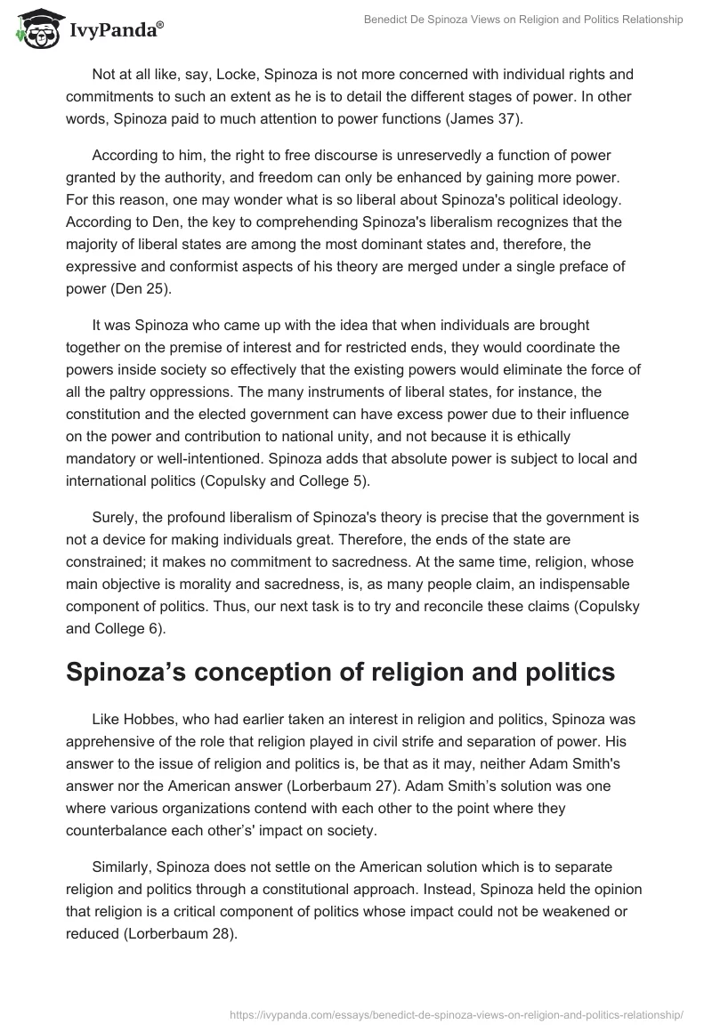 Benedict De Spinoza Views on Religion and Politics Relationship. Page 3