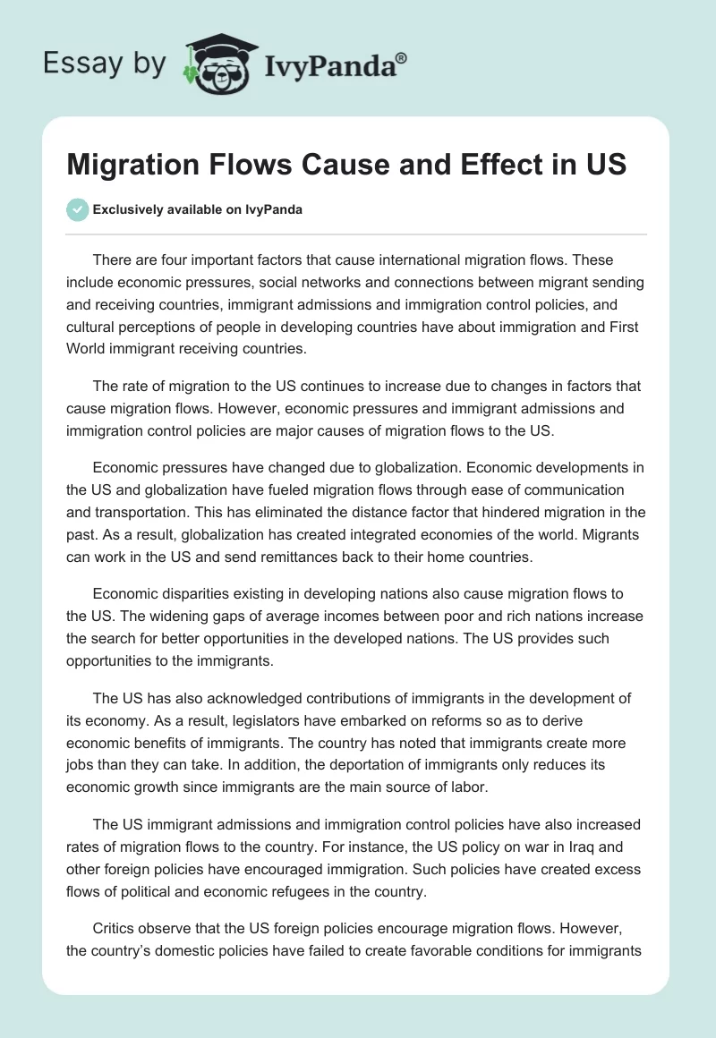 Migration Flows Cause and Effect in US. Page 1