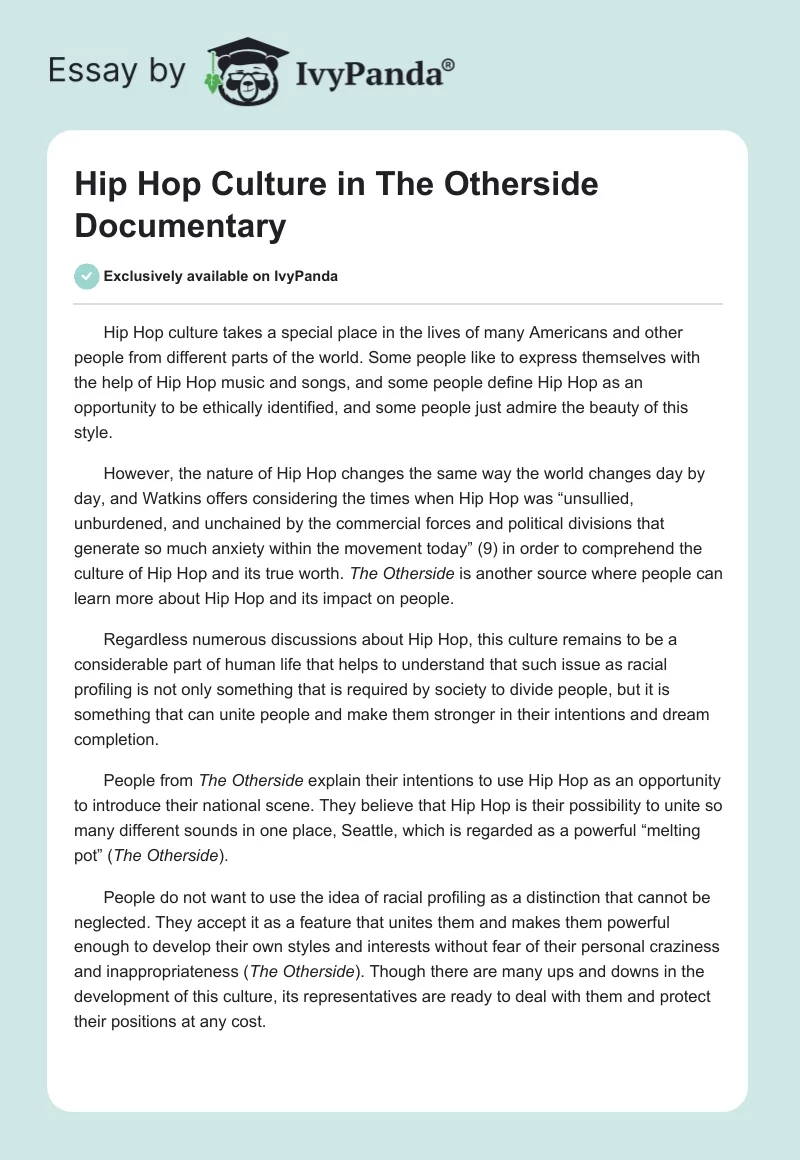 Hip Hop Culture in "The Otherside" Documentary. Page 1