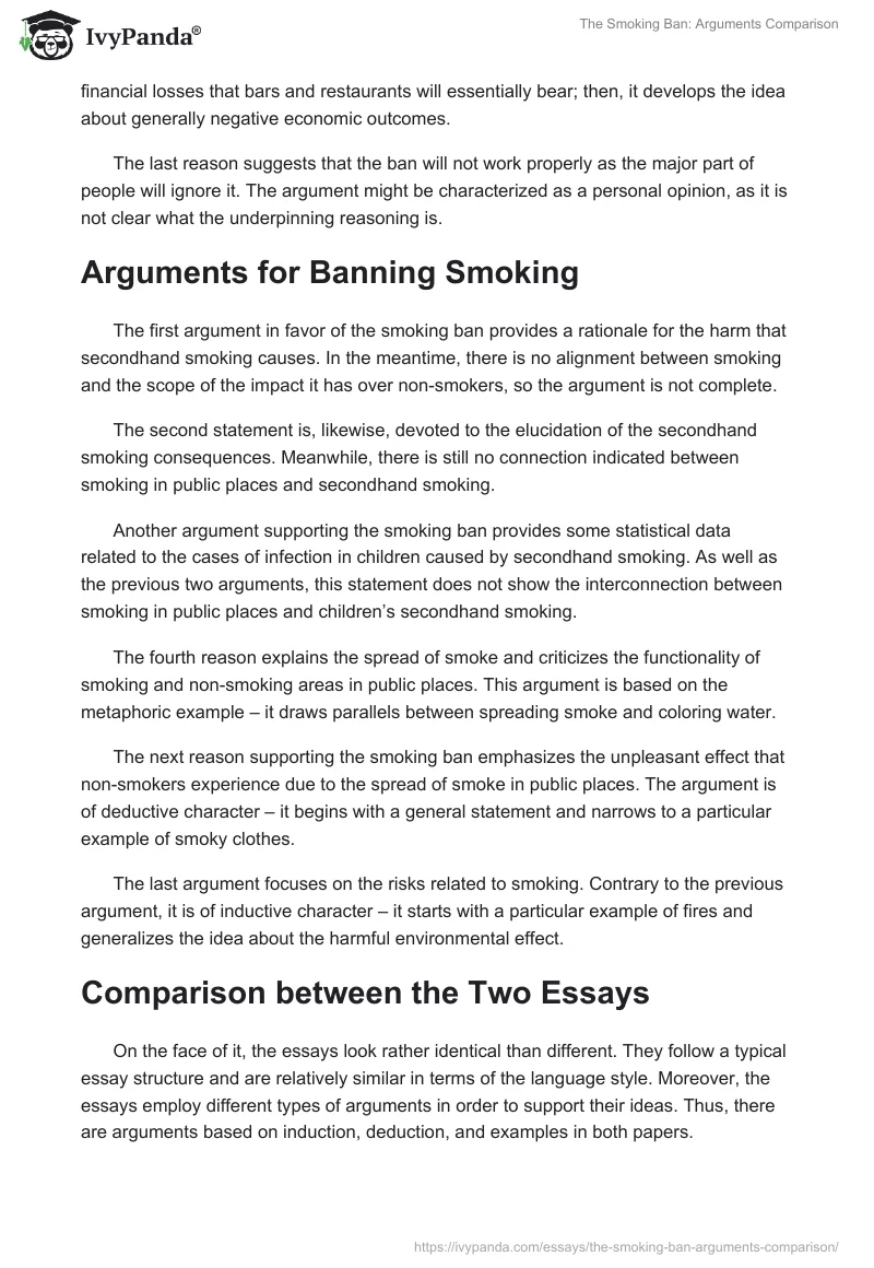 The Smoking Ban: Arguments Comparison. Page 2