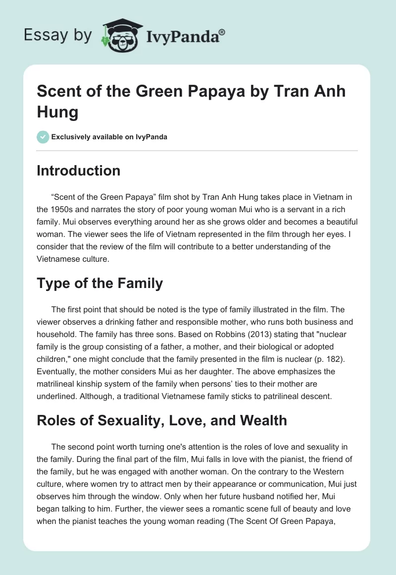 "Scent of the Green Papaya" by Tran Anh Hung. Page 1