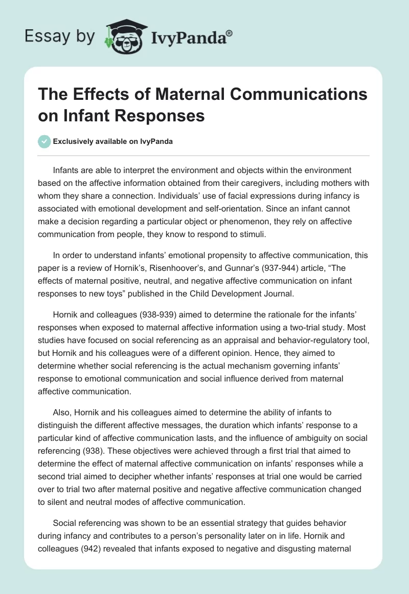The Effects of Maternal Communications on Infant Responses. Page 1
