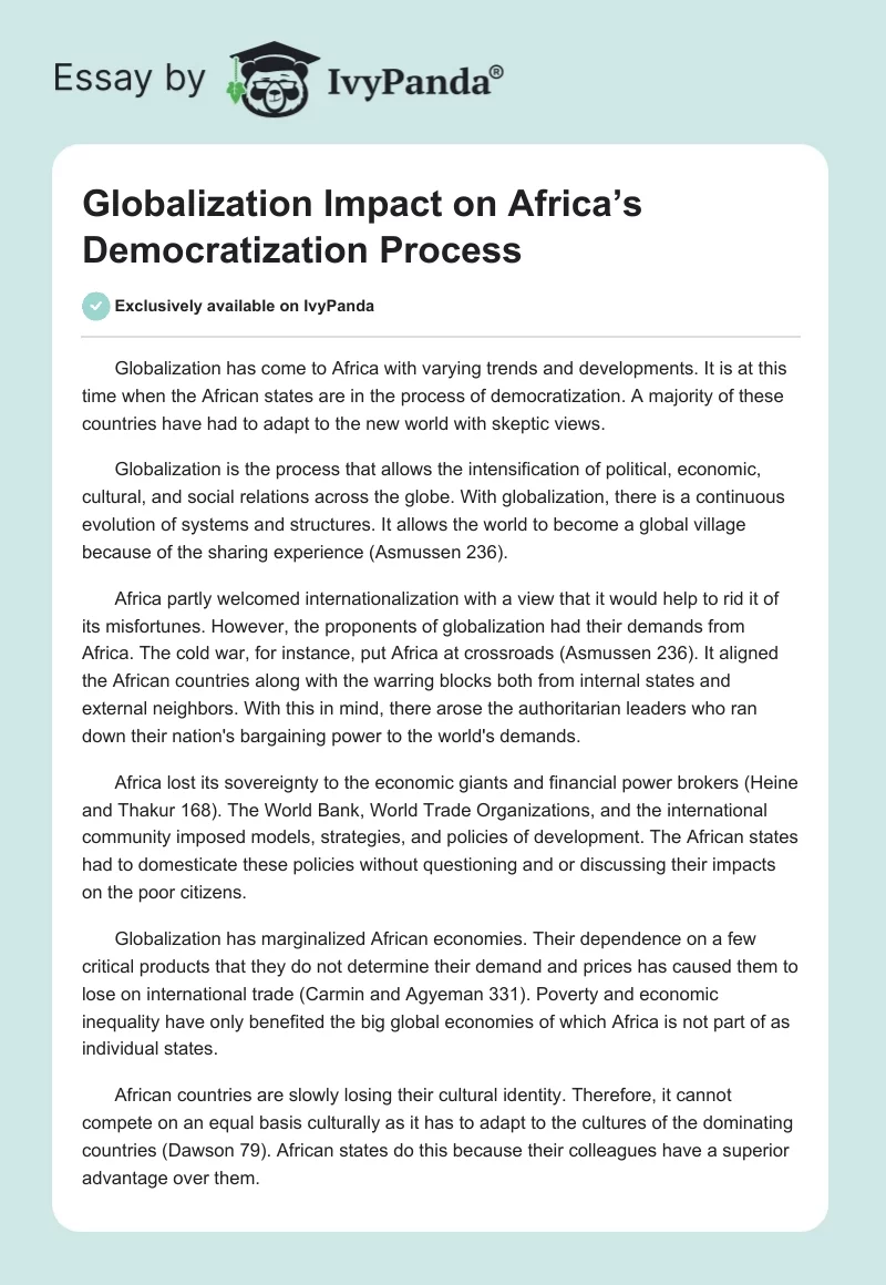 Globalization Impact on Africa’s Democratization Process. Page 1