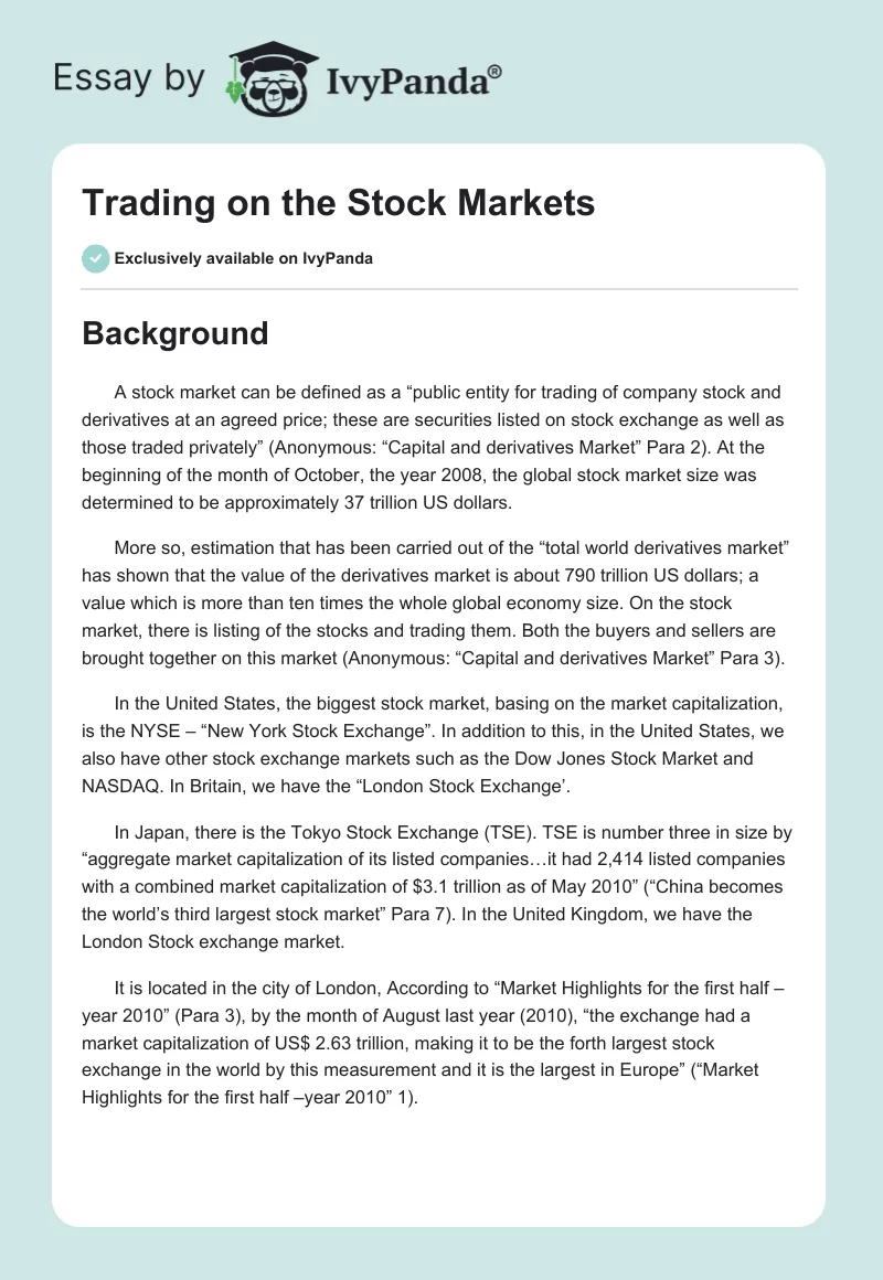 Trading on the Stock Markets. Page 1