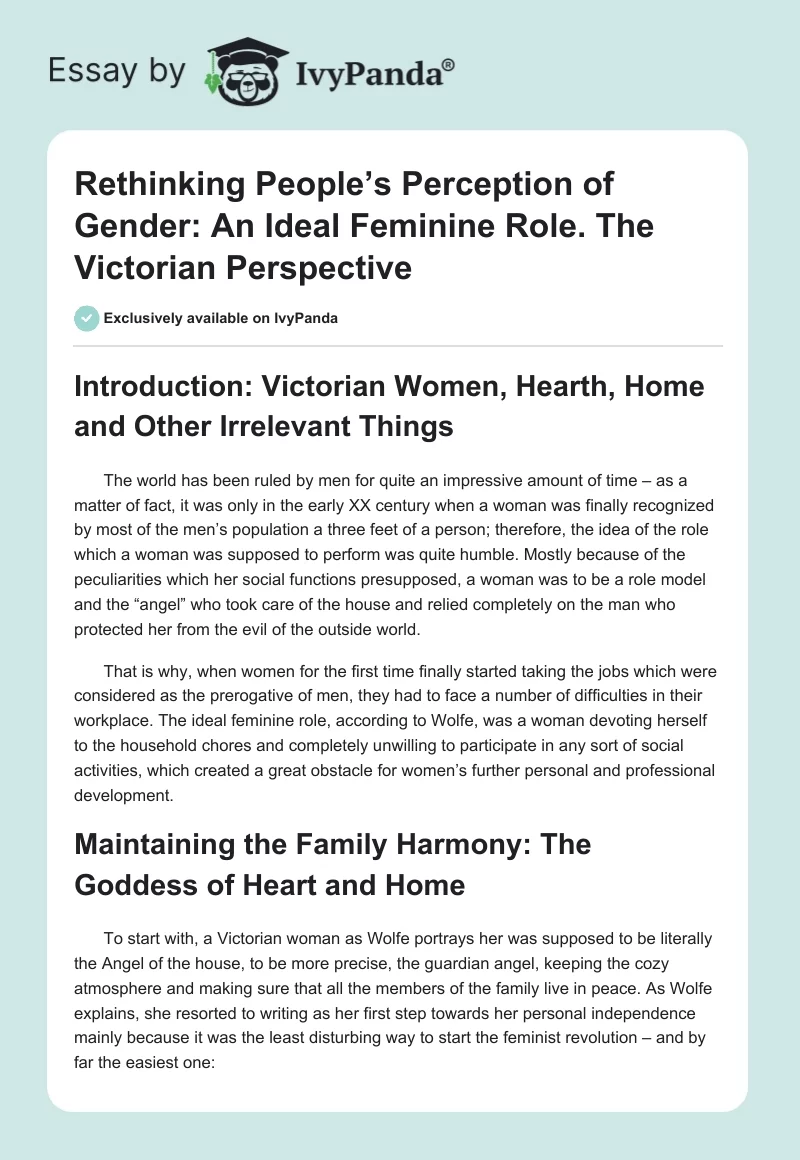 Rethinking People’s Perception of Gender: An Ideal Feminine Role. The Victorian Perspective. Page 1