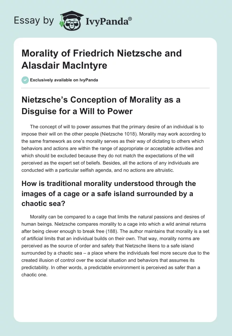 Morality of Friedrich Nietzsche and Alasdair MacIntyre. Page 1