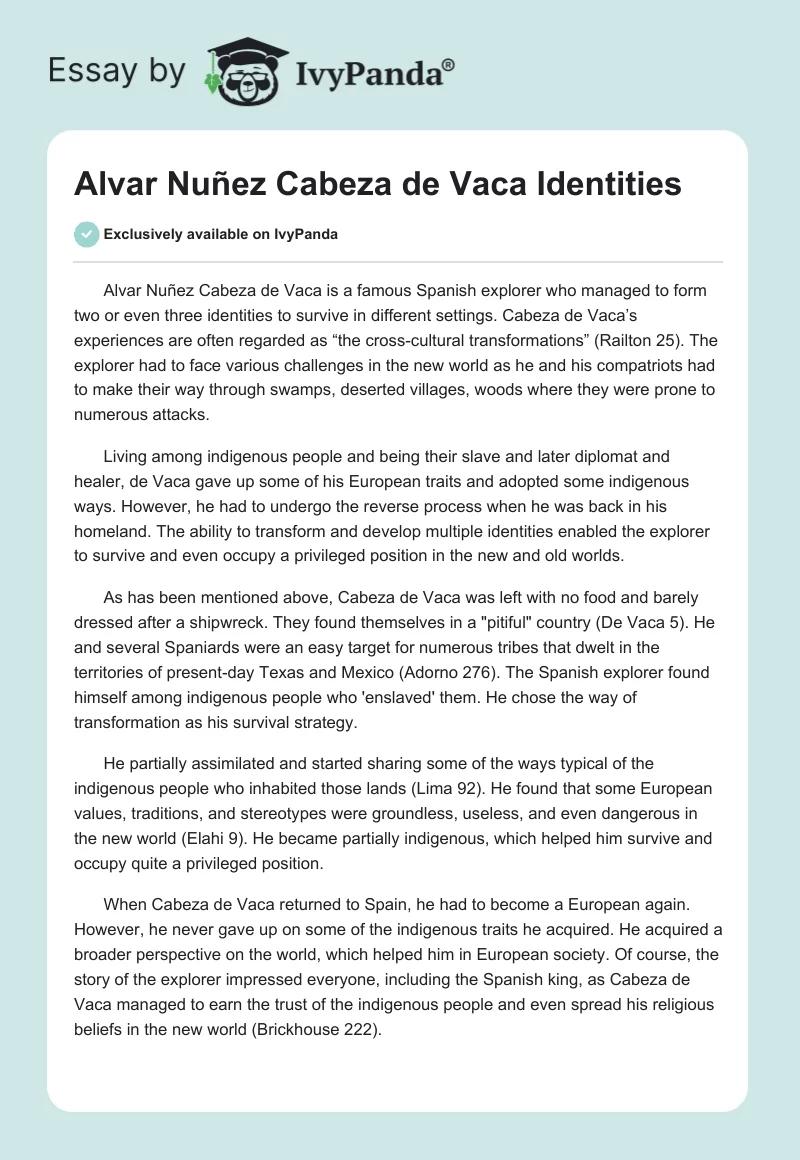 Alvar Nuñez Cabeza de Vaca Identities. Page 1