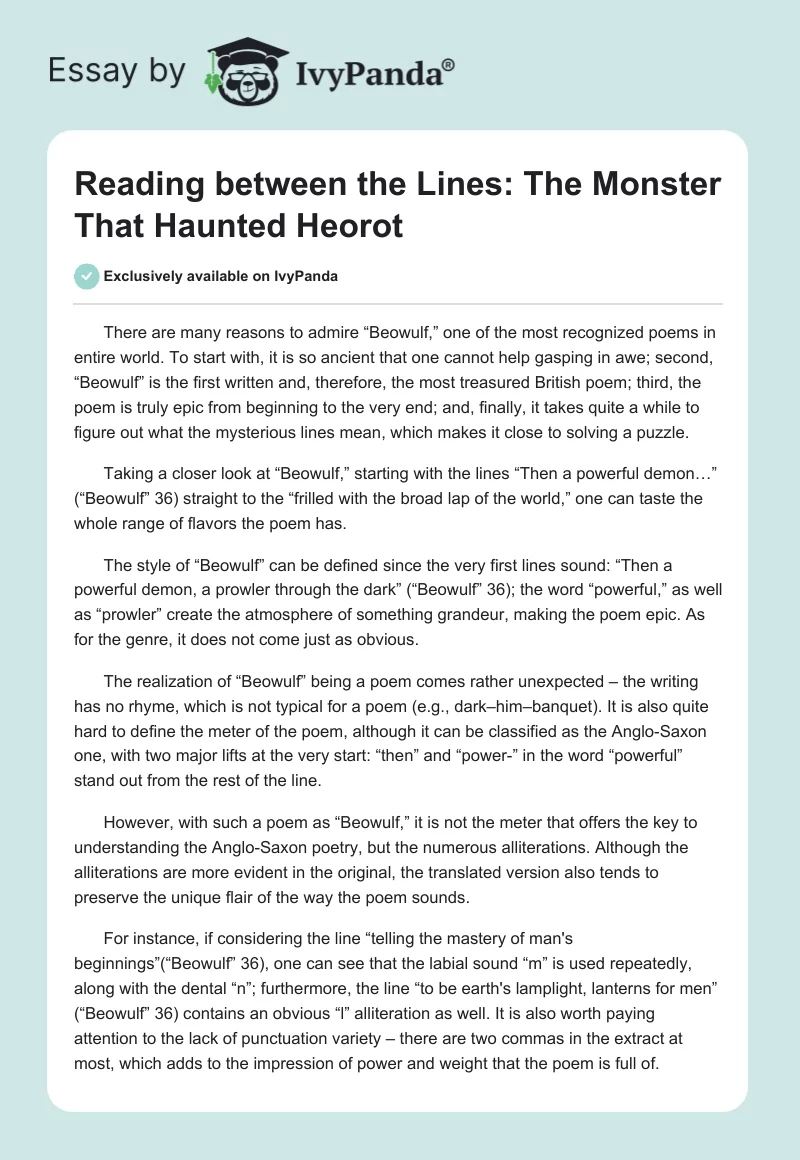 Reading Between the Lines: The Monster That Haunted Heorot. Page 1