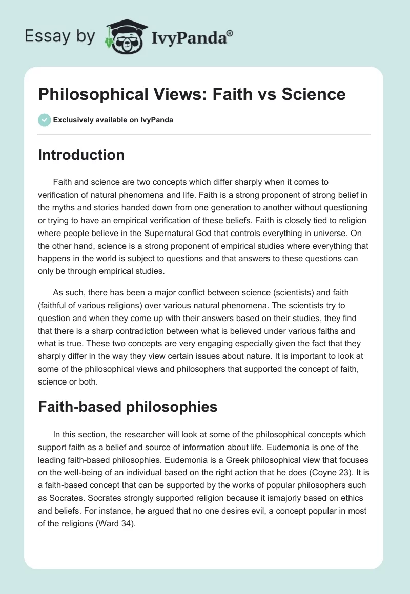 Philosophical Views: Faith vs. Science. Page 1