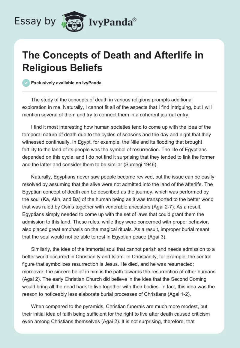 The Concepts of Death and Afterlife in Religious Beliefs. Page 1
