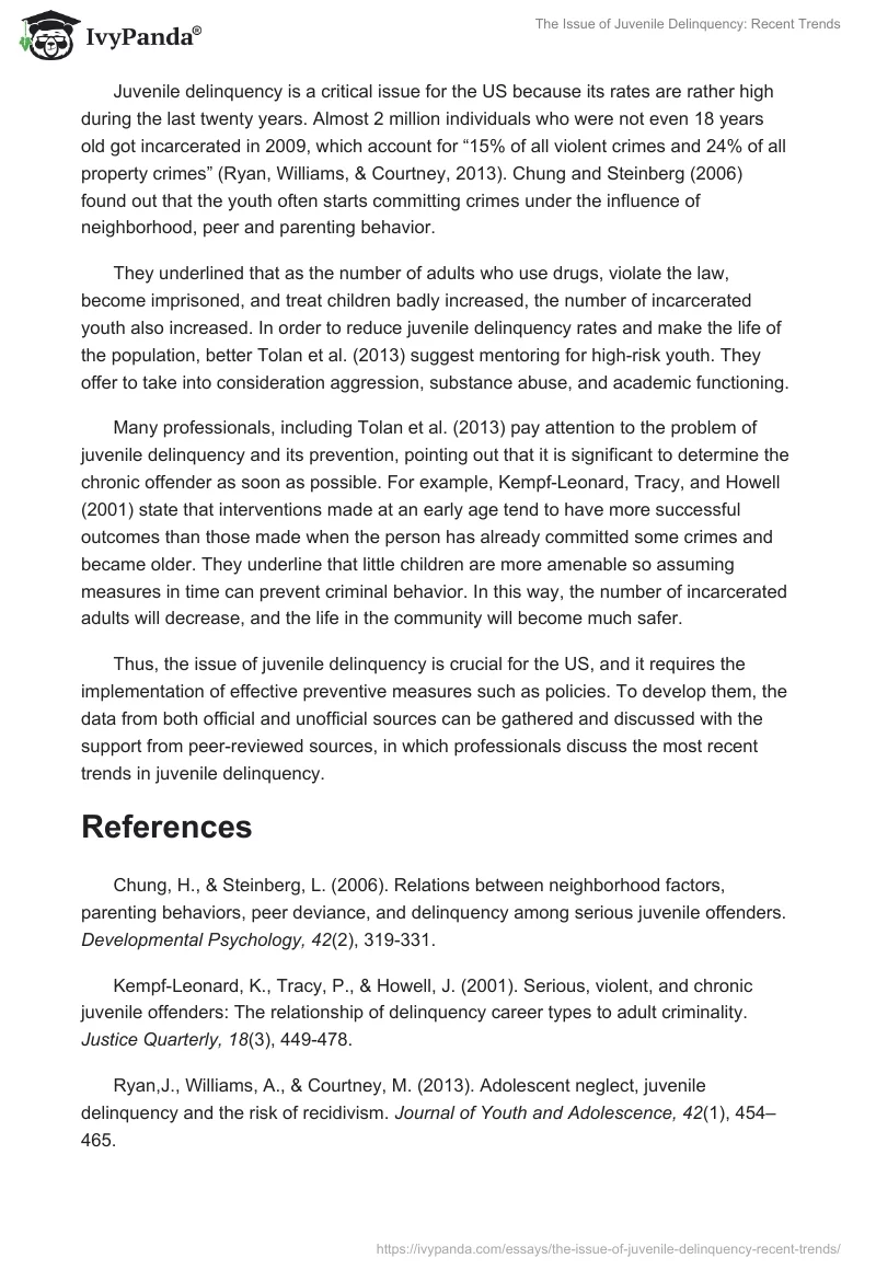 The Issue of Juvenile Delinquency: Recent Trends. Page 2