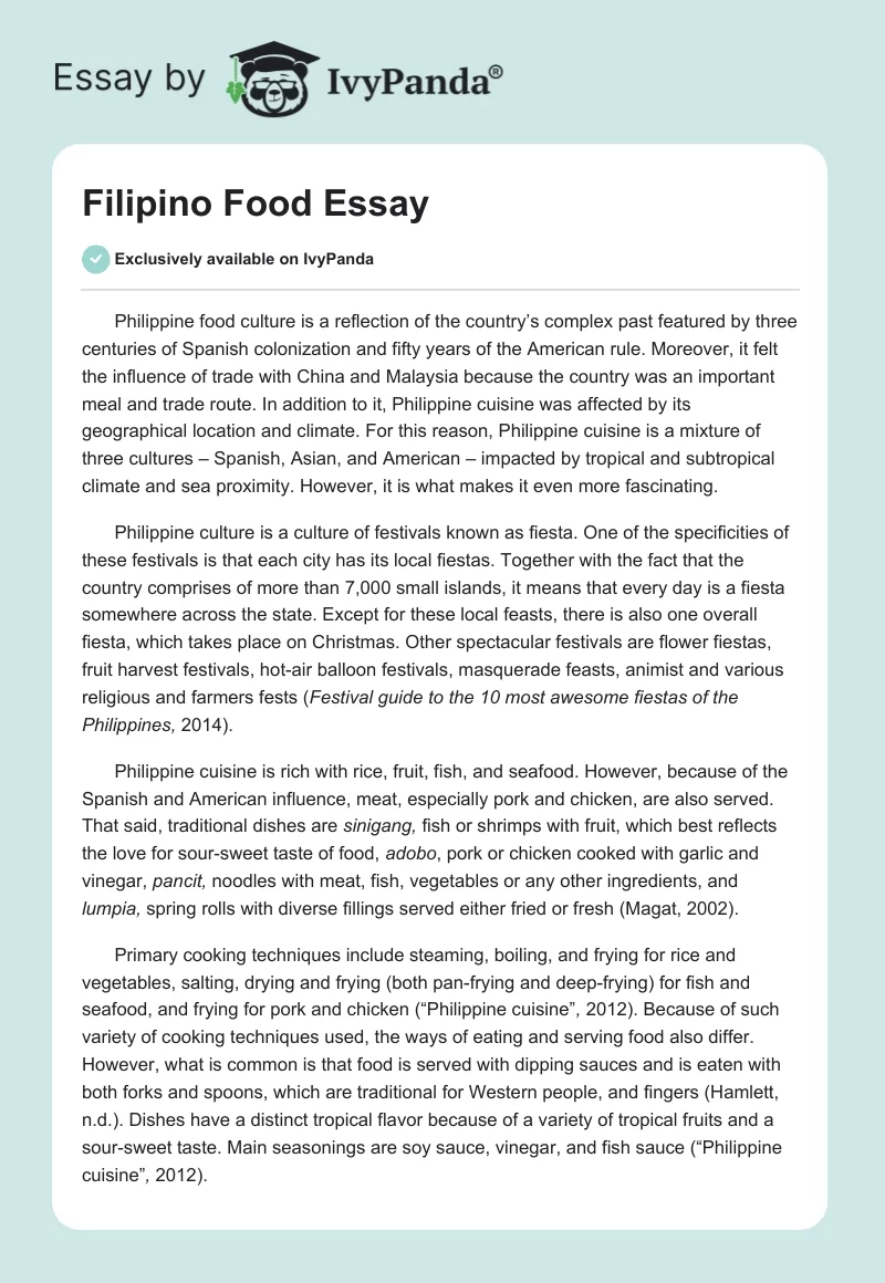 Filipino Food Essay. Page 1