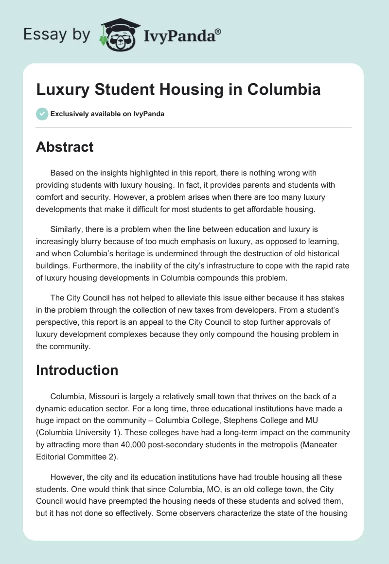 Luxury Student Housing in Columbia. Page 1