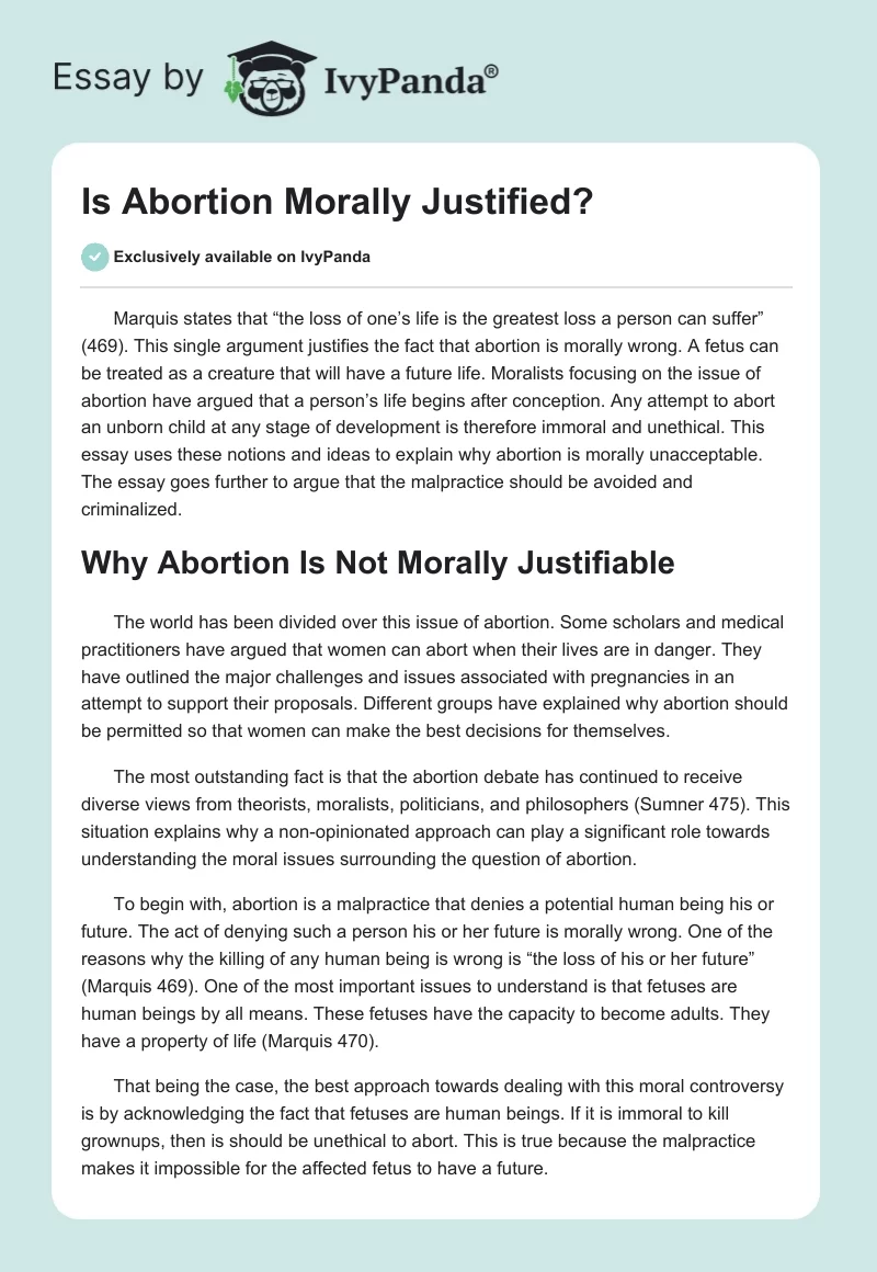 Is Abortion Morally Justified?. Page 1