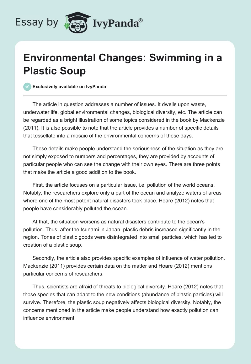 Environmental Changes: Swimming in a Plastic Soup. Page 1