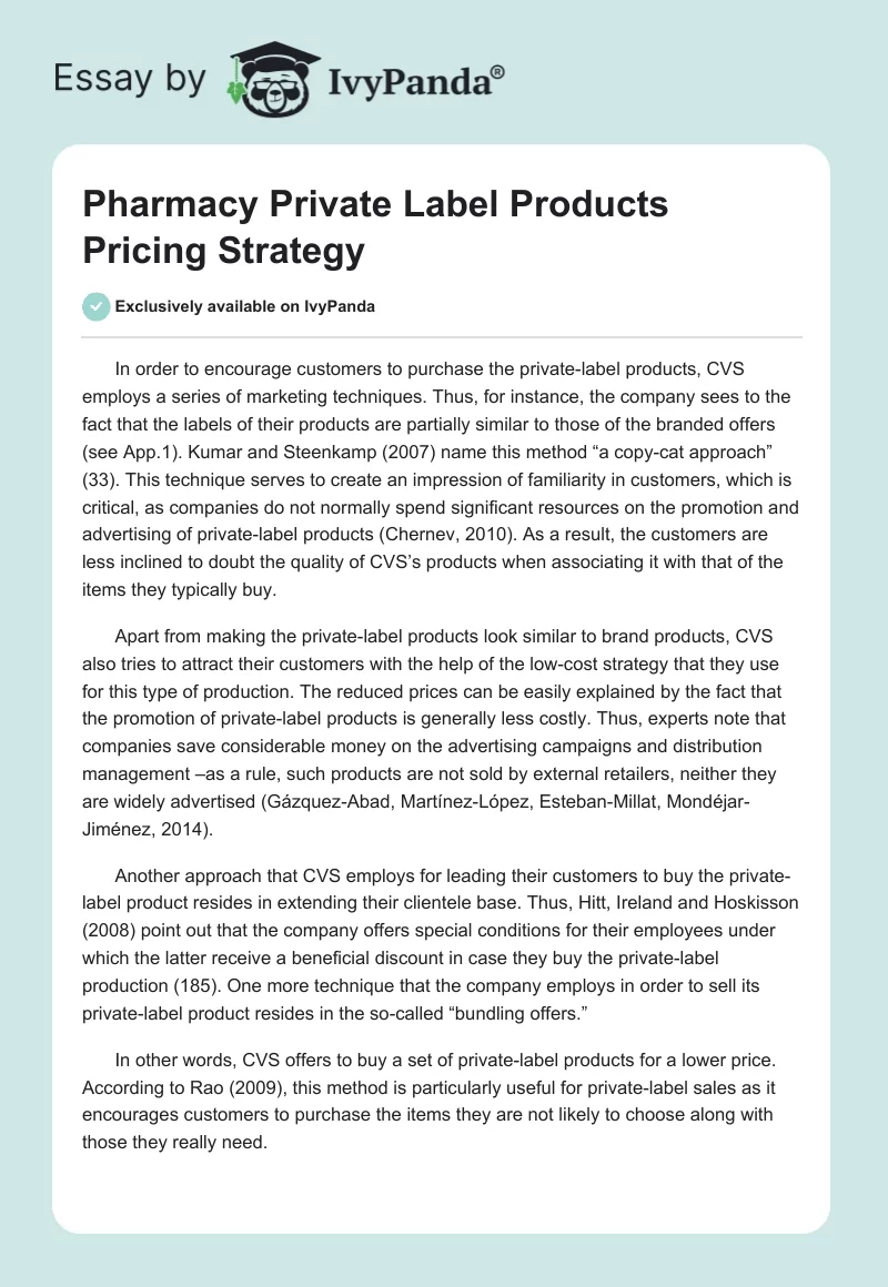 Pharmacy Private Label Products Pricing Strategy. Page 1