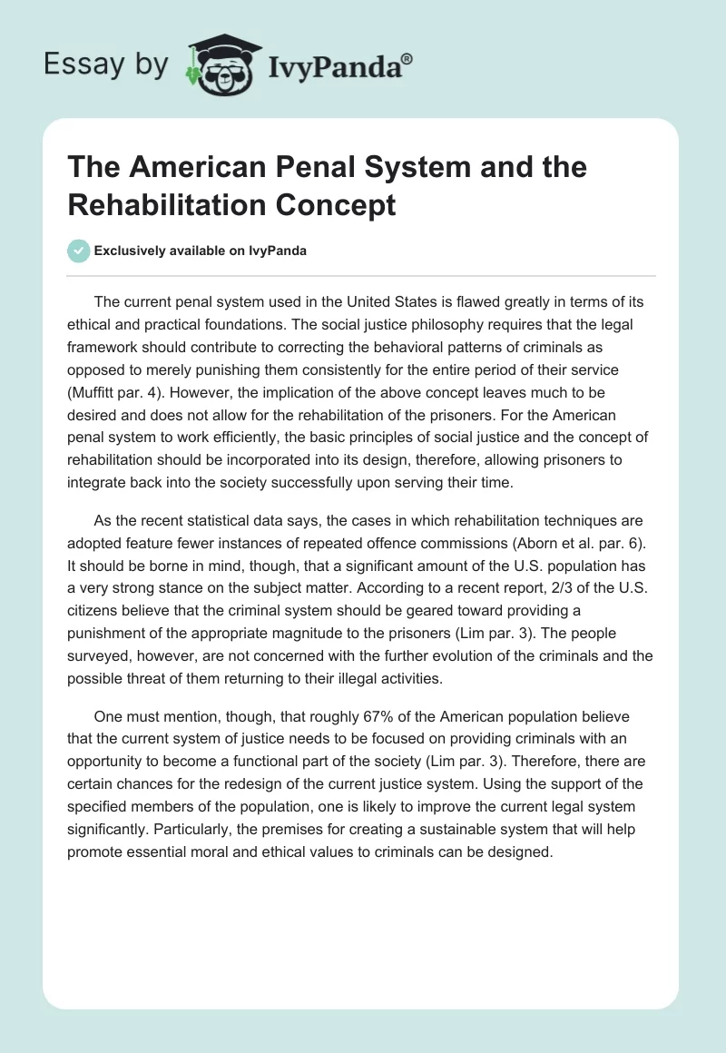 The American Penal System and the Rehabilitation Concept. Page 1