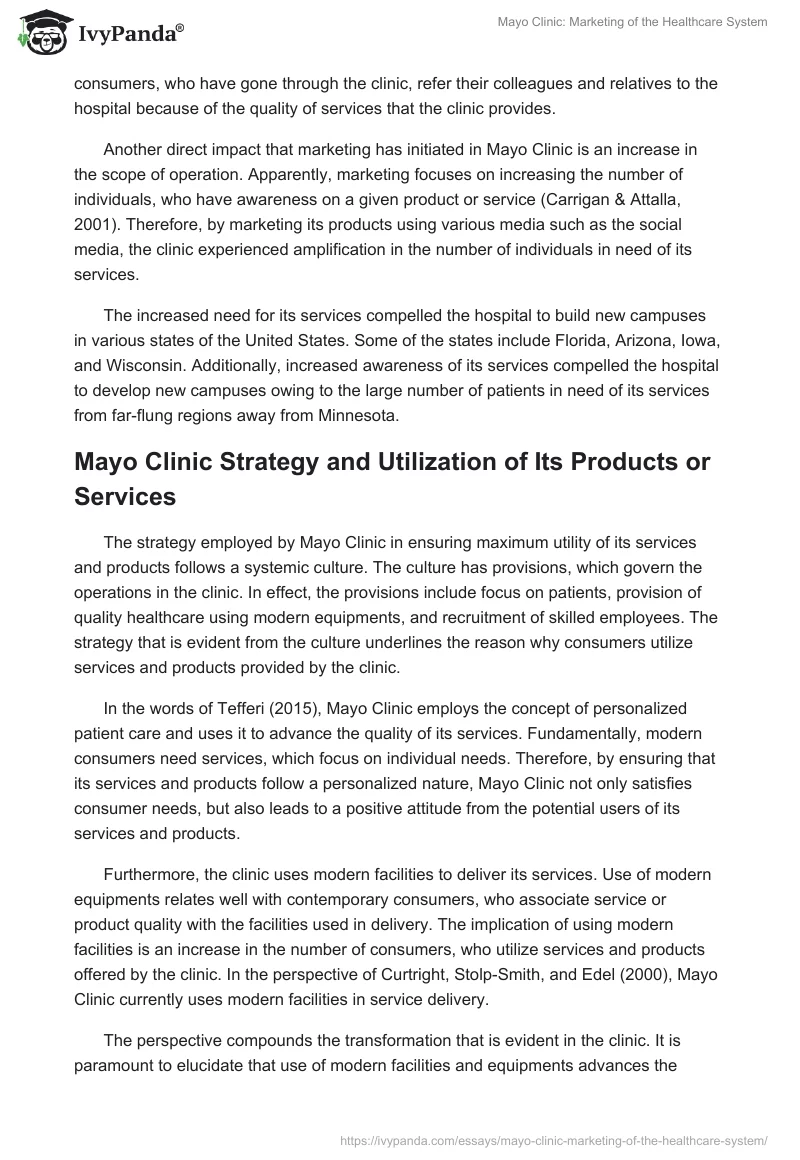 Mayo Clinic: Marketing of the Healthcare System. Page 2