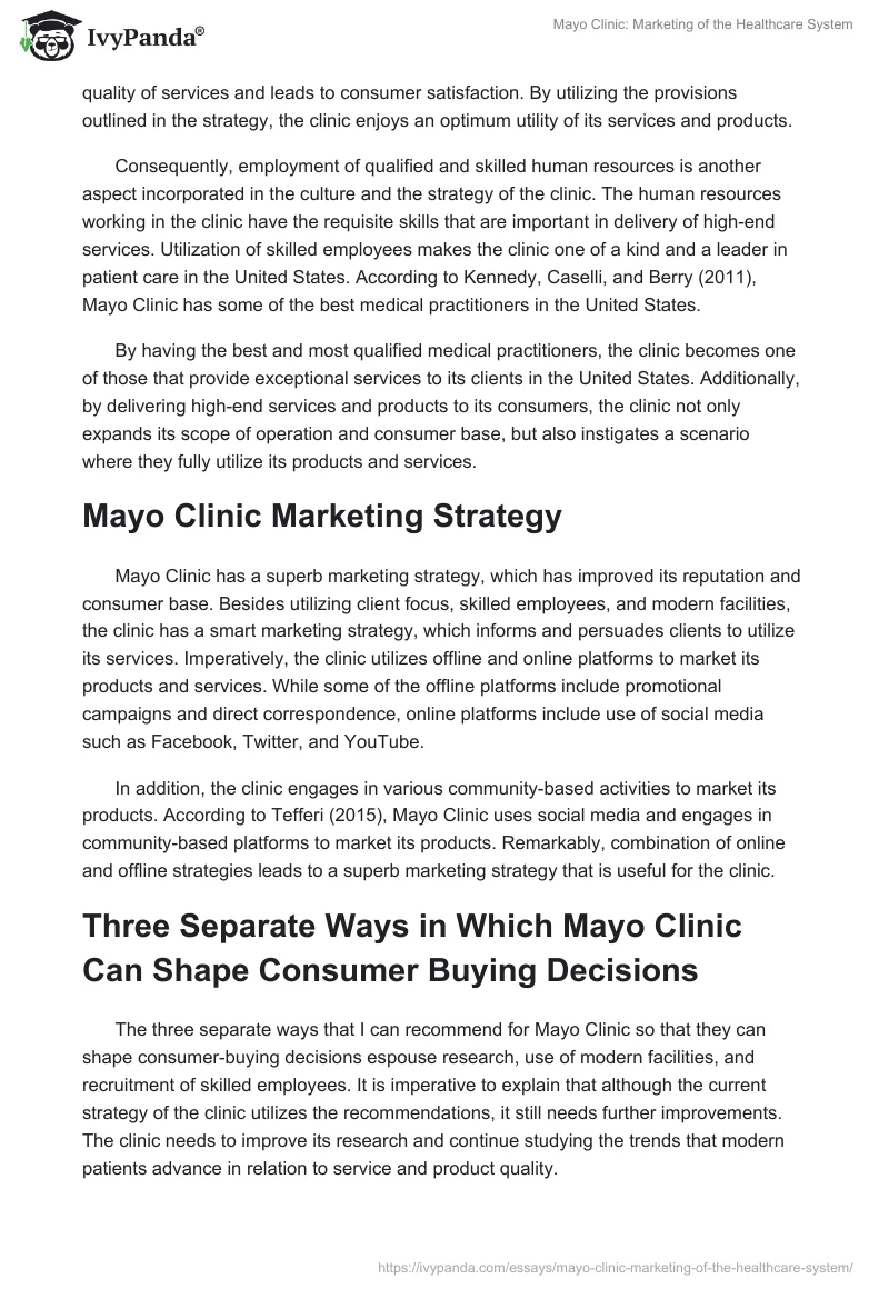Mayo Clinic: Marketing of the Healthcare System. Page 3