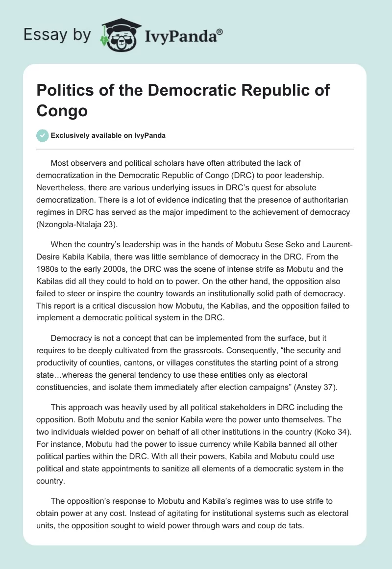 Politics of the Democratic Republic of Congo. Page 1