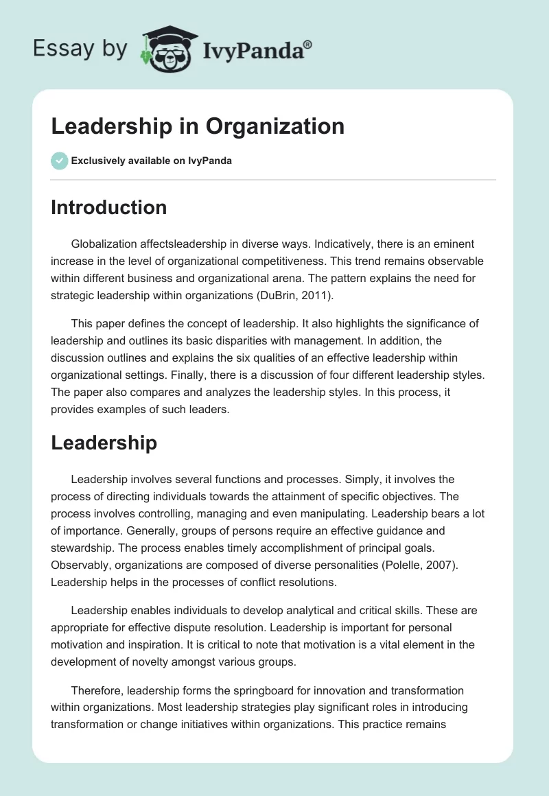 Leadership in Organization. Page 1