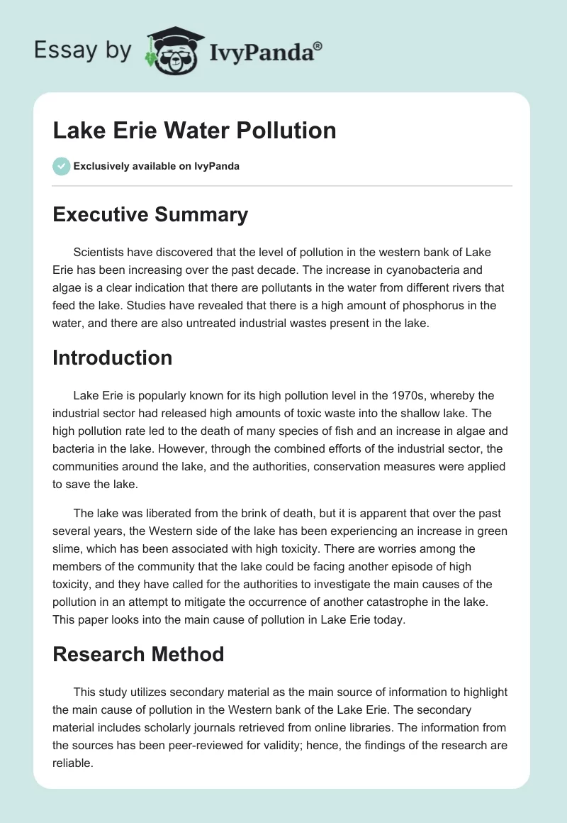 Lake Erie Water Pollution. Page 1