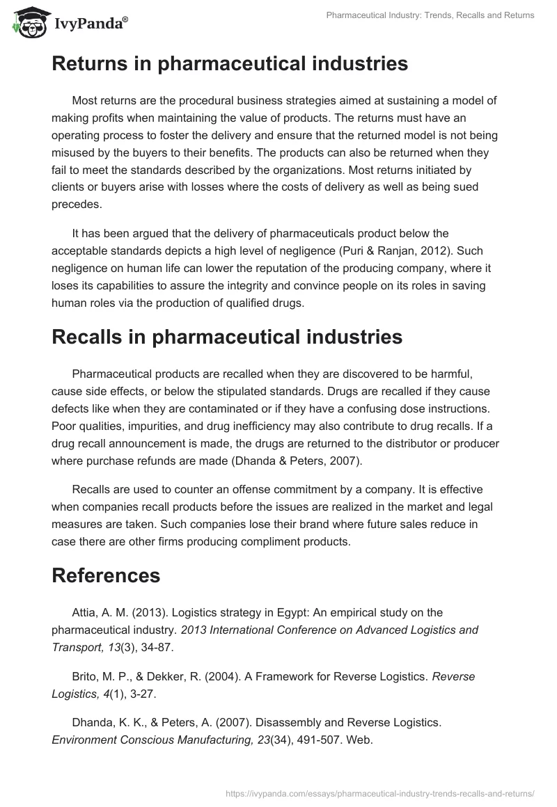 Pharmaceutical Industry: Trends, Recalls and Returns. Page 2